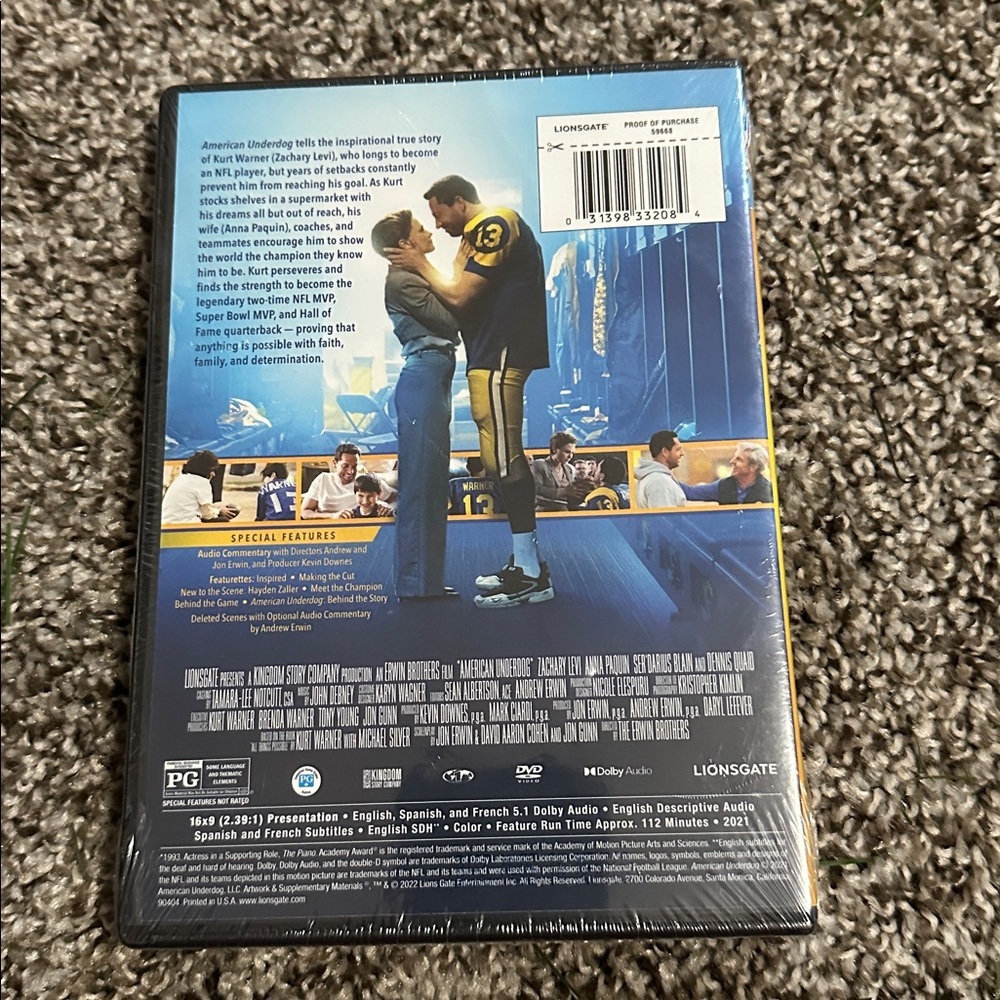 American‎ Underdog DVD Movie Zachary Levi Anna Paquin Dennis Quaid - Picture 2 of 3